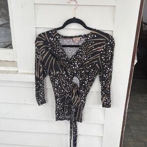 Banana Republic Black and Tan Patterned Blouse